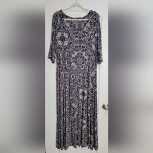 Soft Surroundings Juliette Maxi Dress Size XL Blue Tile Jersey Stretch